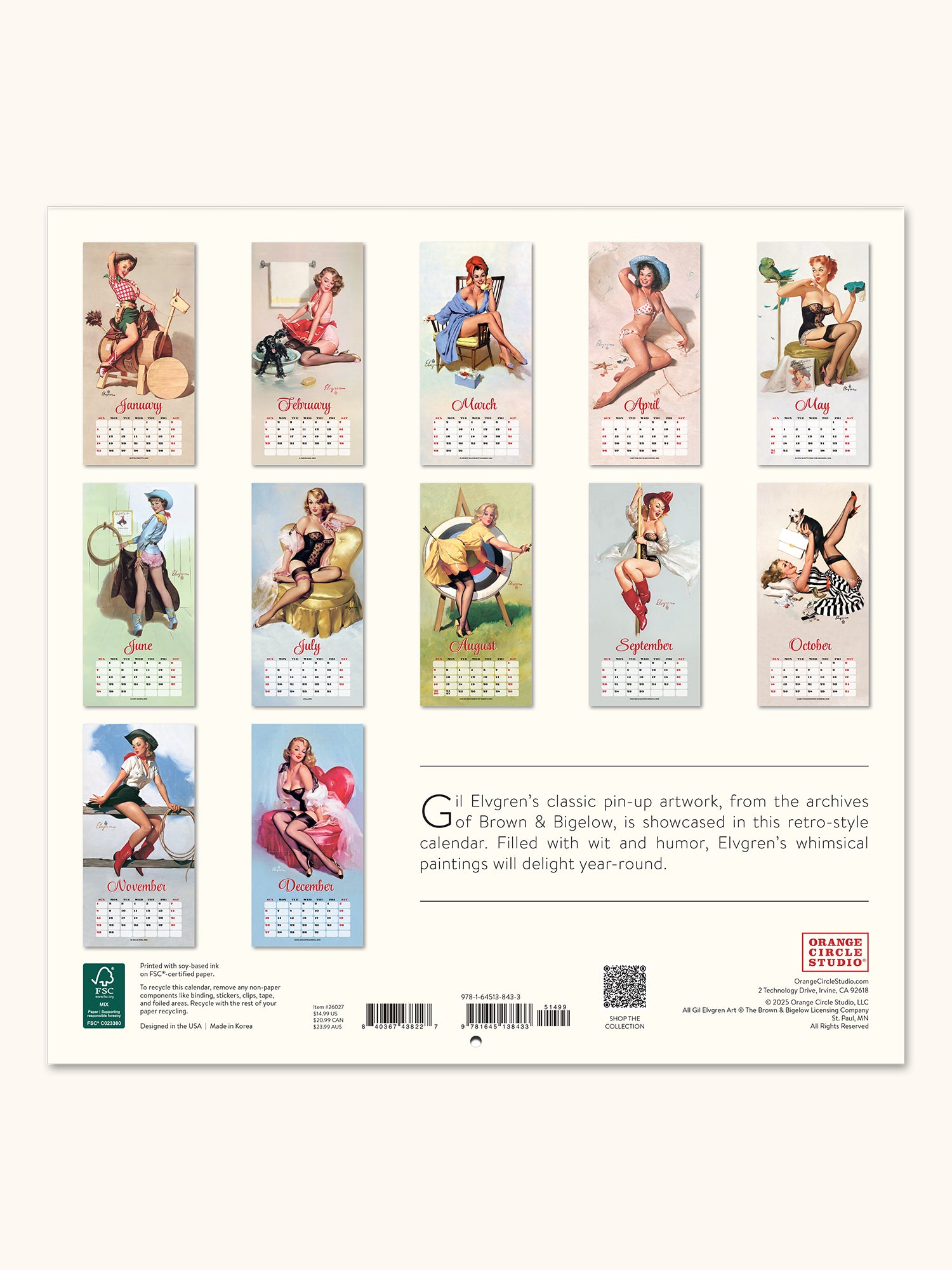 2026 Elvgren: Pin-Up Girls 12" x 12" Wall Calendar