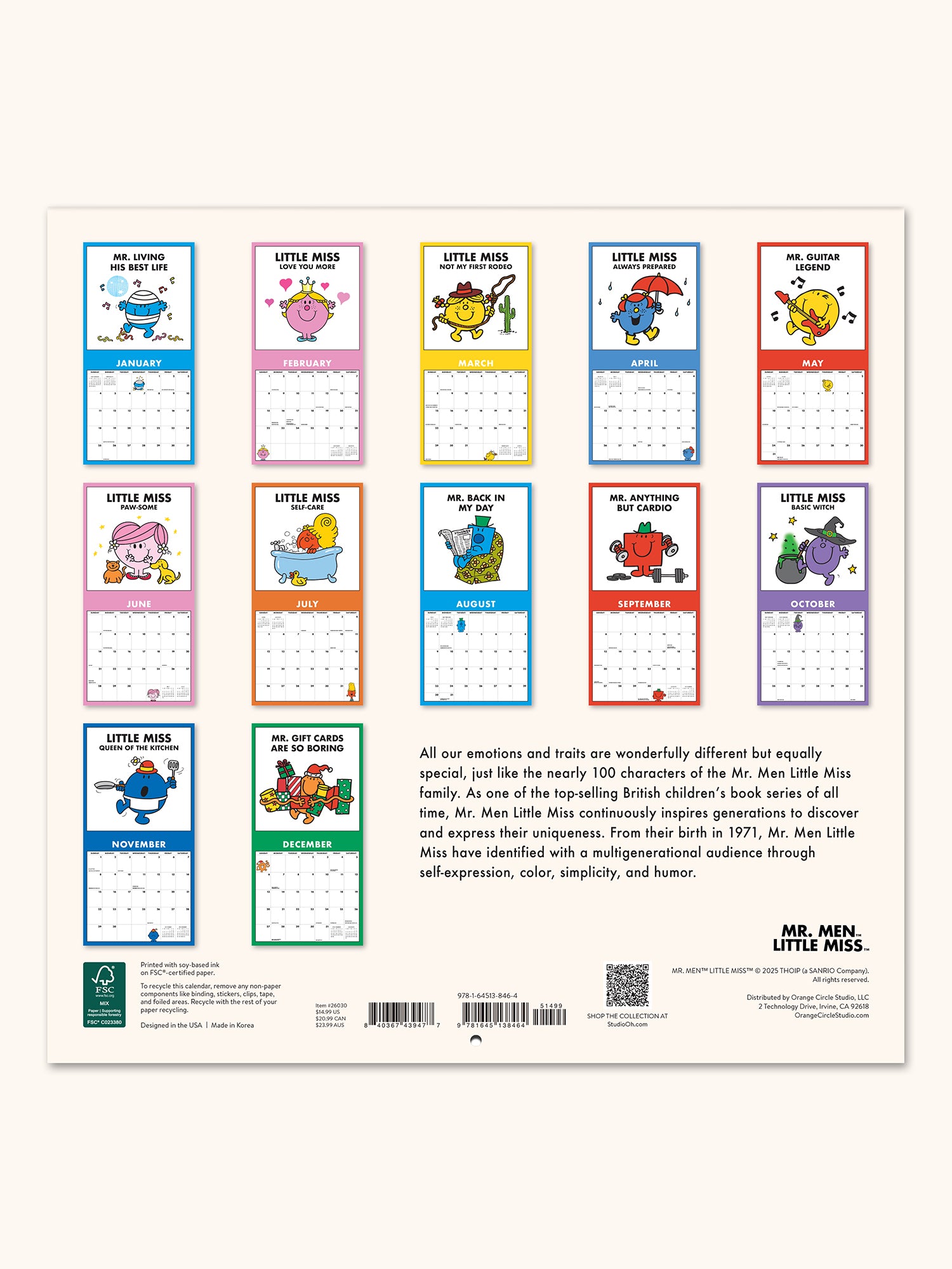 2026 Mr. Men Little Miss 12" x 12" Wall Calendar