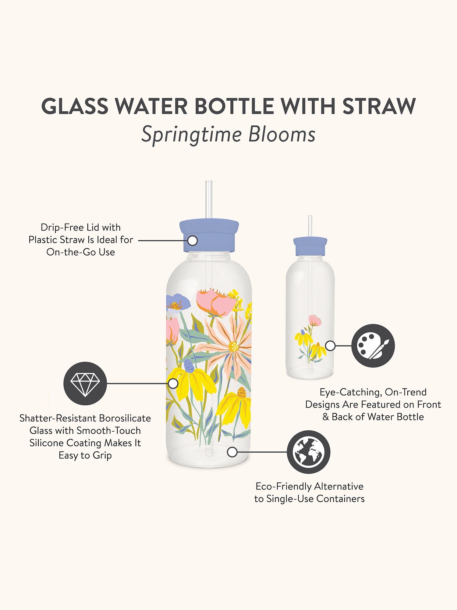 Spring Time Blooms Glass Water Bottle with Straw – Studio Oh!