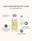 Spring Time Blooms Glass Water Bottle with Straw
