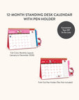 2026 Hello Kitty Playful Pink Standing Desk Easel Calendar with Pen Holder