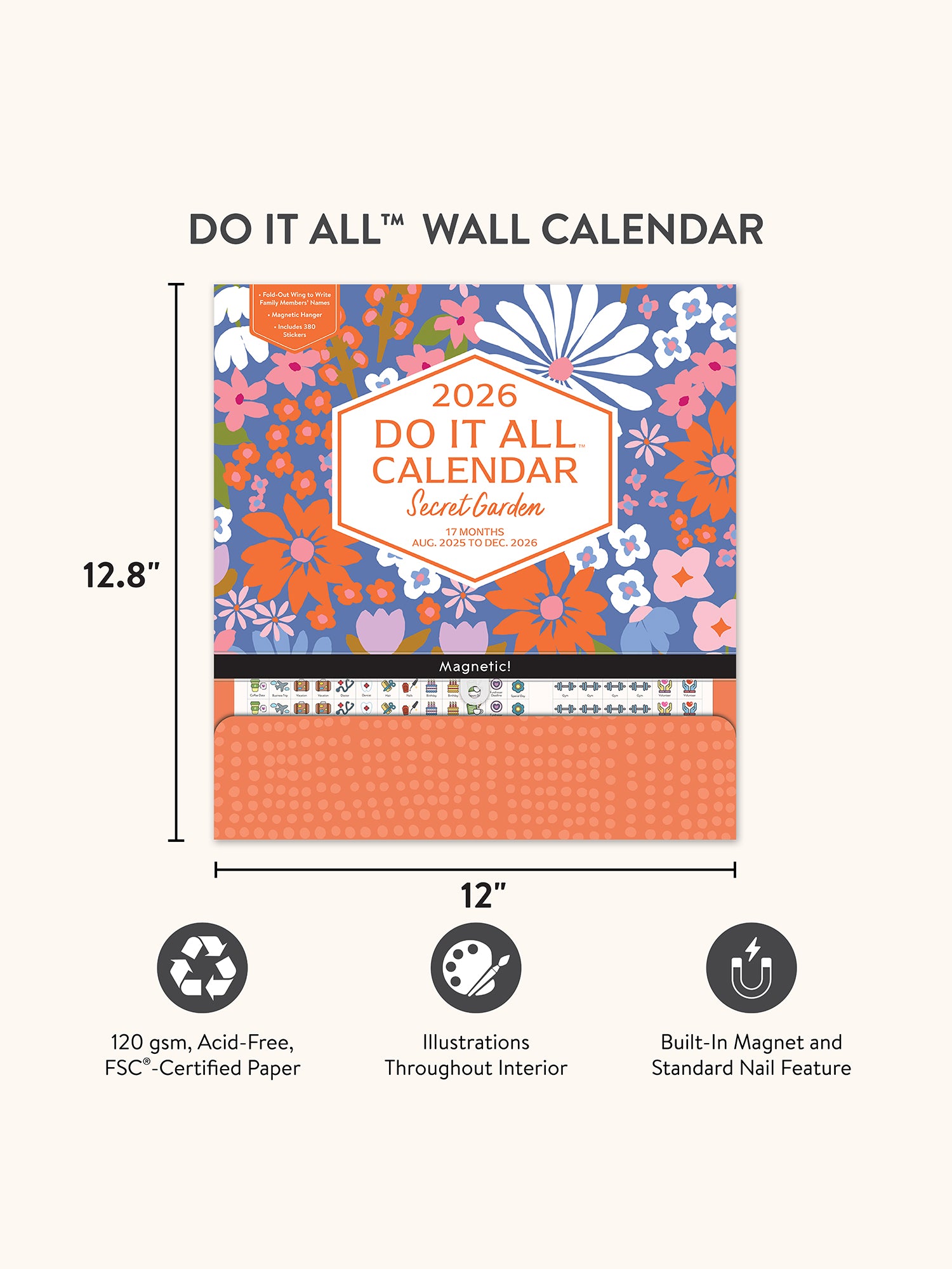 2026 Secret Garden Do It All Wall Calendar