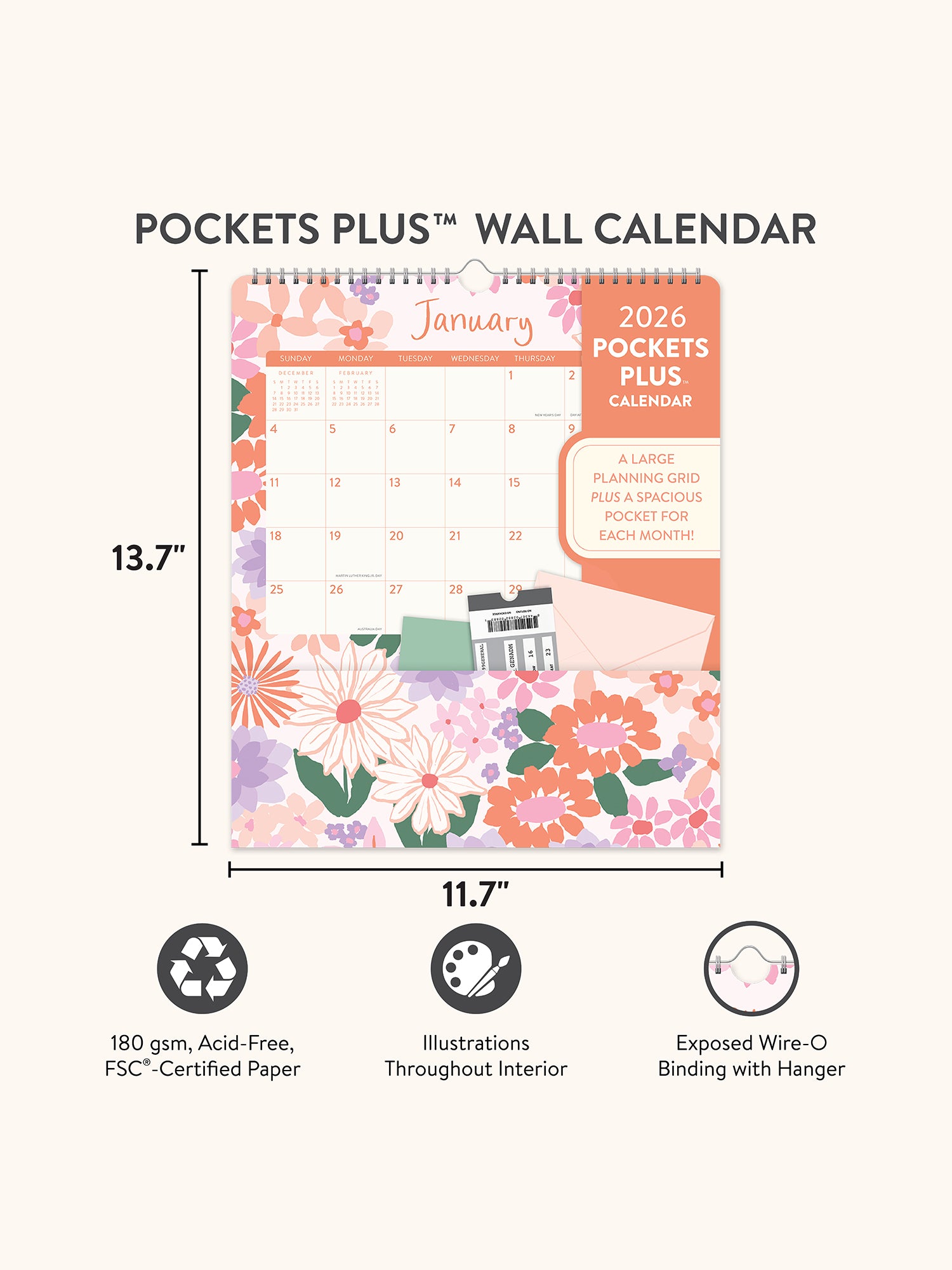 2026 Secret Garden Pockets Plus Calendar