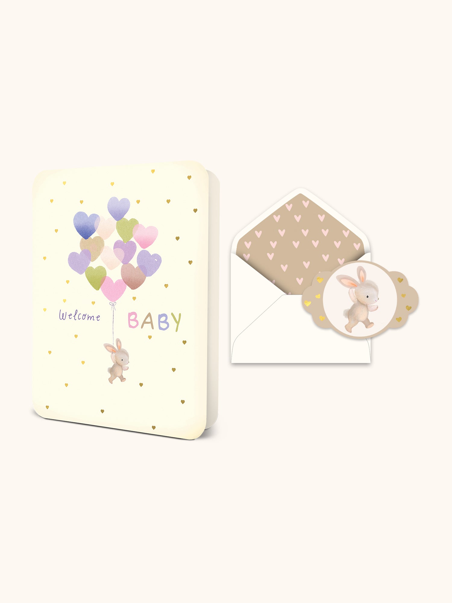 Welcome Baby Heart Balloons Deluxe Greeting Card