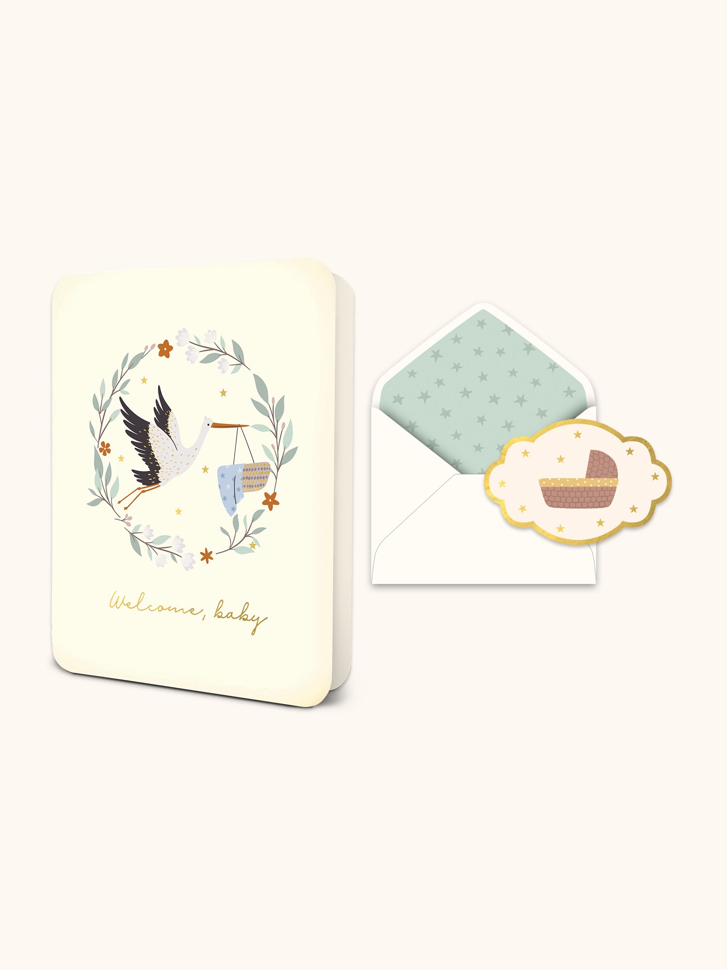 Welcome Baby Stork Deluxe Greeting Card