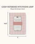 Peach & Green Grid Casey Notebook with Phone Loop