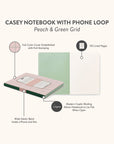 Peach & Green Grid Casey Notebook with Phone Loop