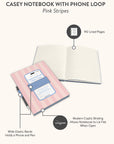 Pink Stripes Casey Notebook with Phone Loop