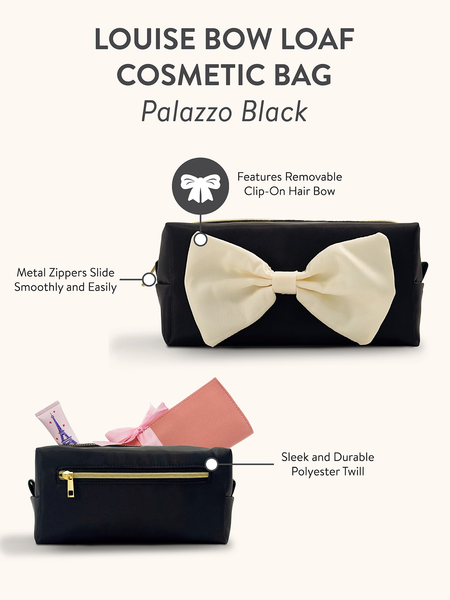 Palazzo Black Louise Bow Cosmetic Bag