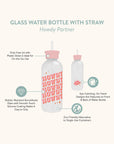 Howdy Partner Glass Water Bottle with Straw