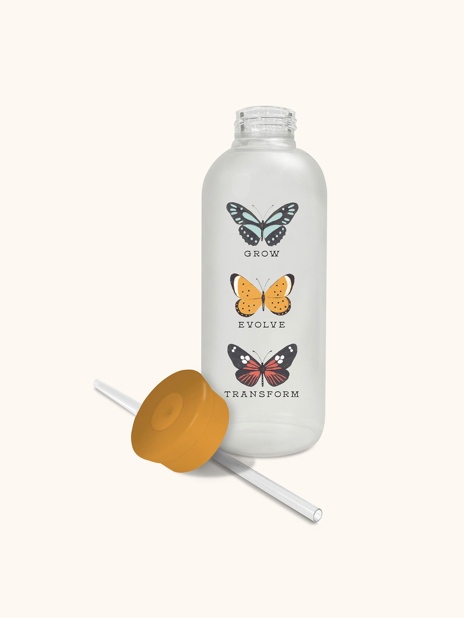 Grow Evolve Transform Glass Water Bottle with Straw