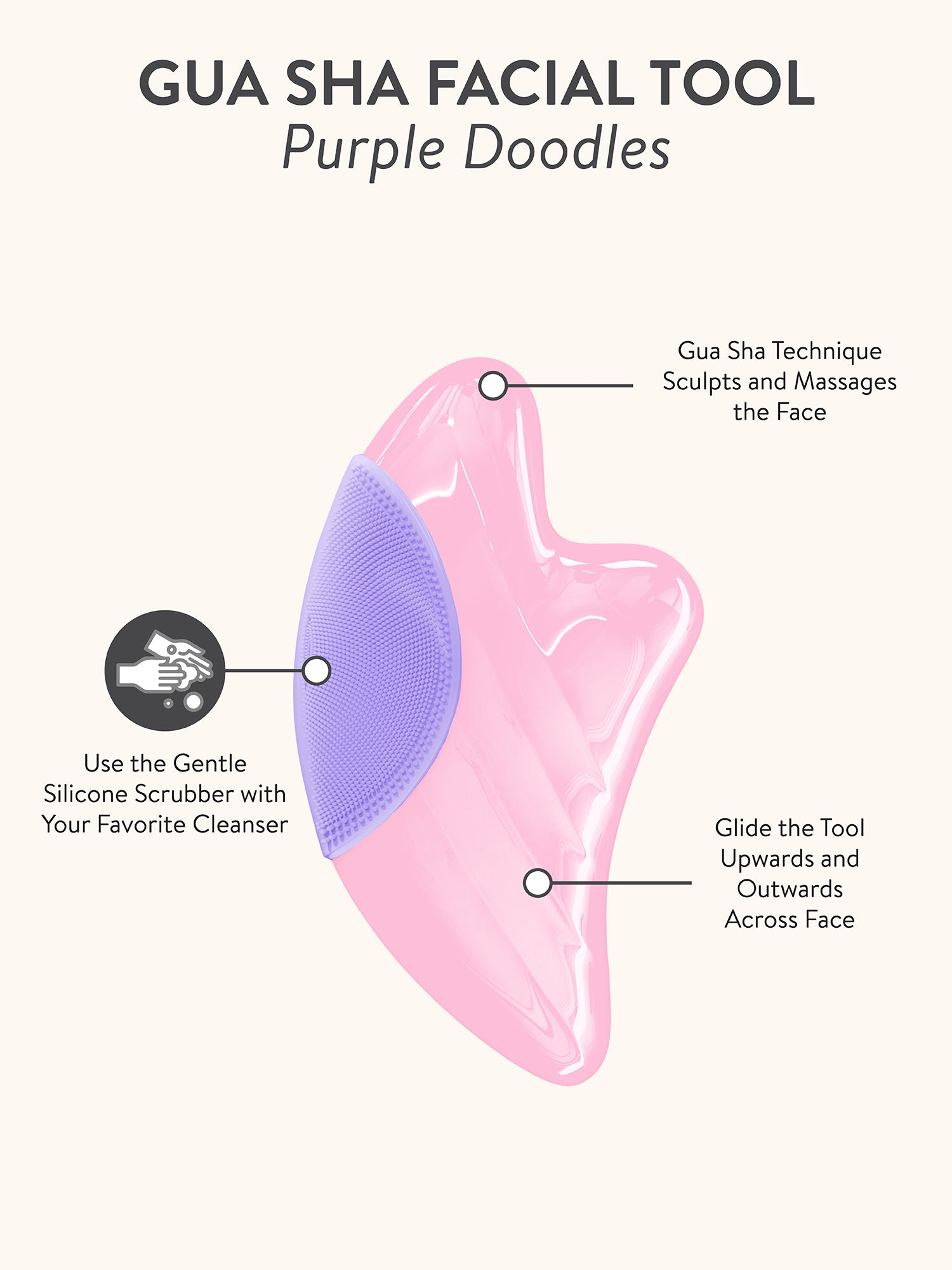 SCOOPS Beauty Gua Sha Facial Tool, Purple Doodles