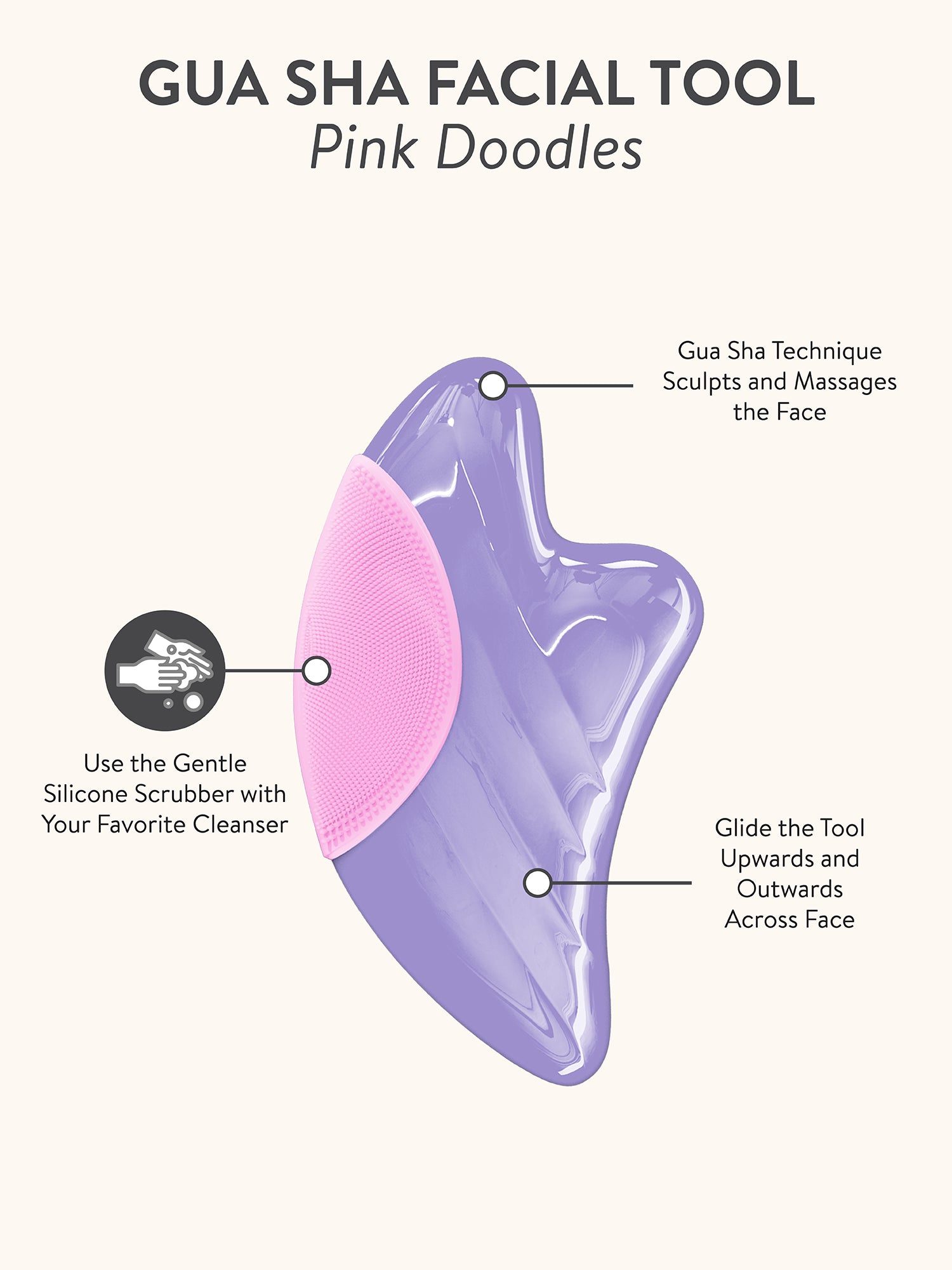 SCOOPS Beauty Gua Sha Facial Tool, Pink Doodles