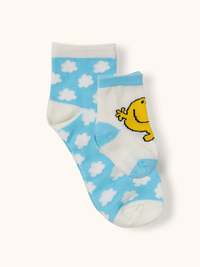 Mama and baby Mr. Happy socks flat lay