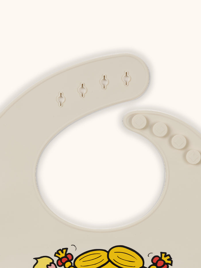 Little Miss Sunshine silicone bib close of of bib closure