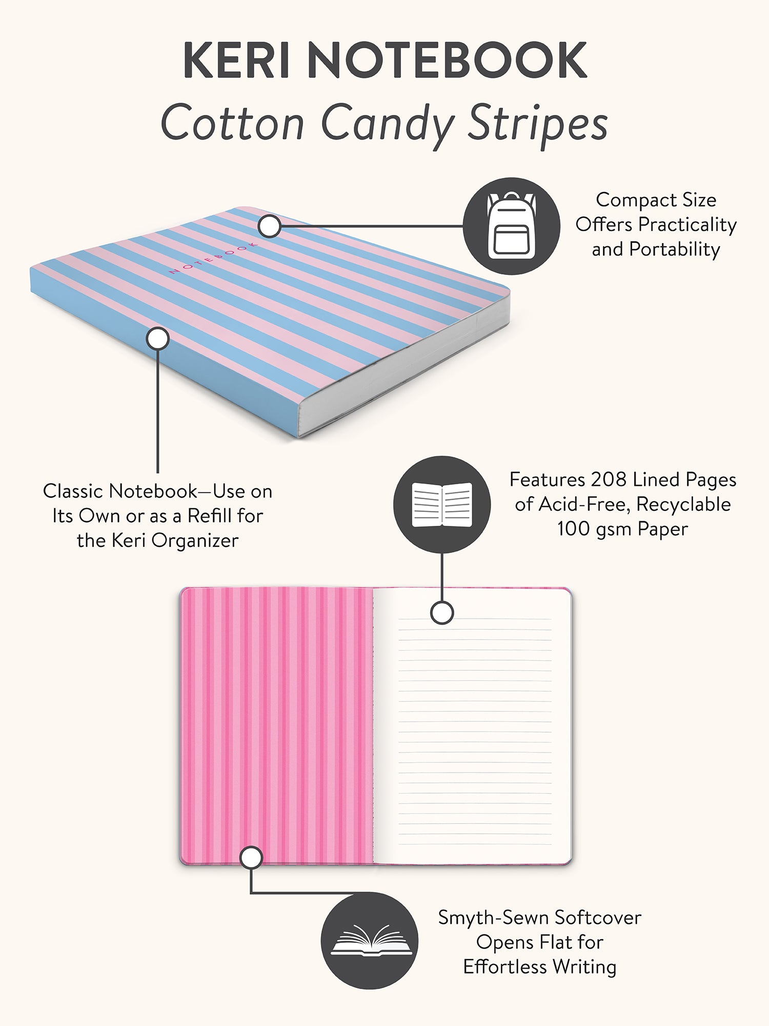 Cotton Candy Stripes Keri Notebook