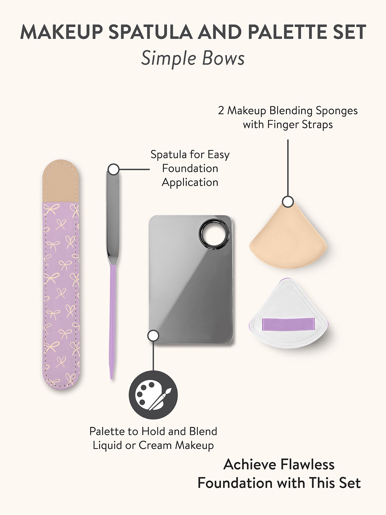 SCOOPS Beauty Makeup Spatula and Palette Set, Simple Bows