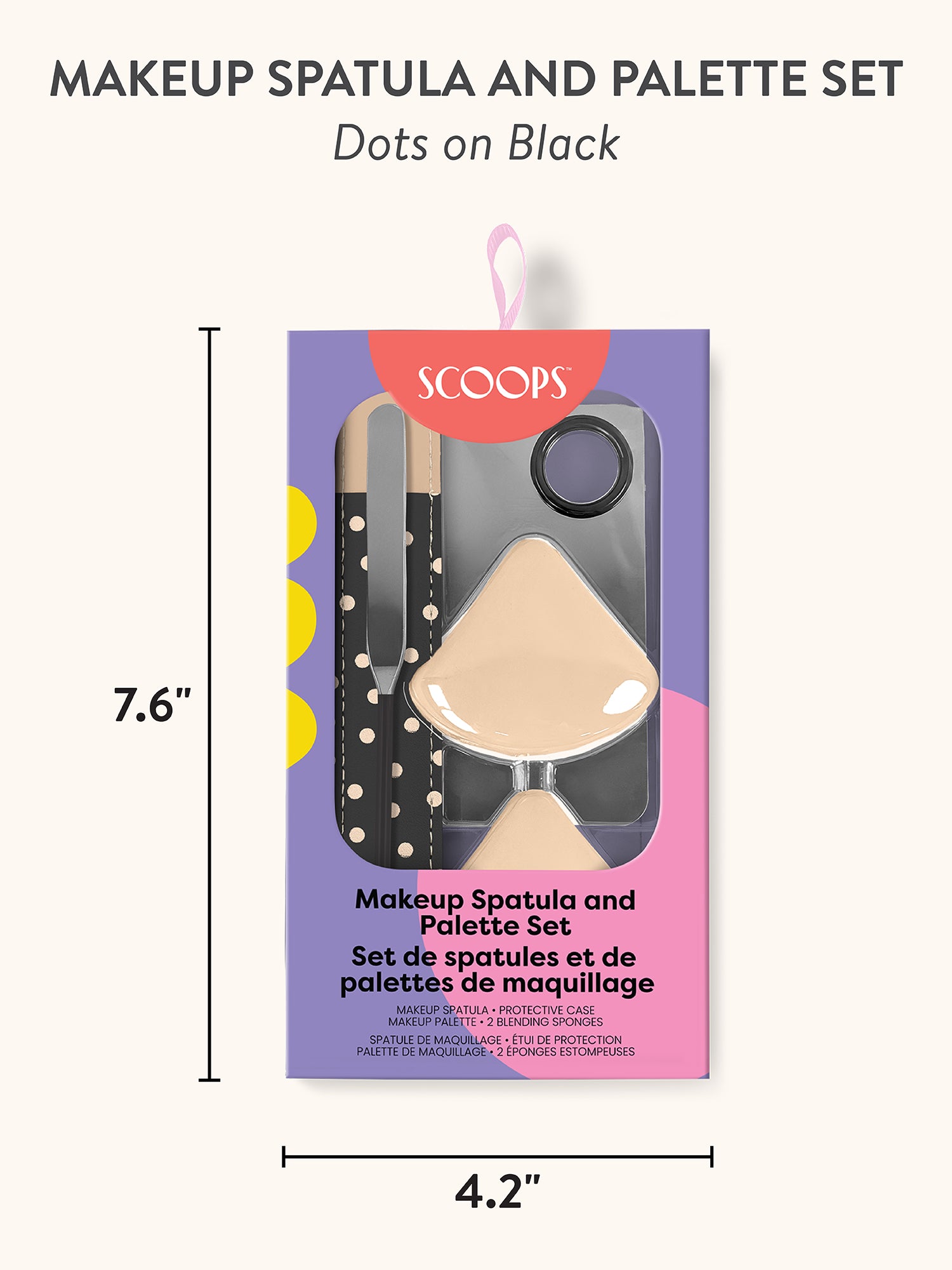 SCOOPS Beauty Makeup Spatula and Palette Set, Dots on Black