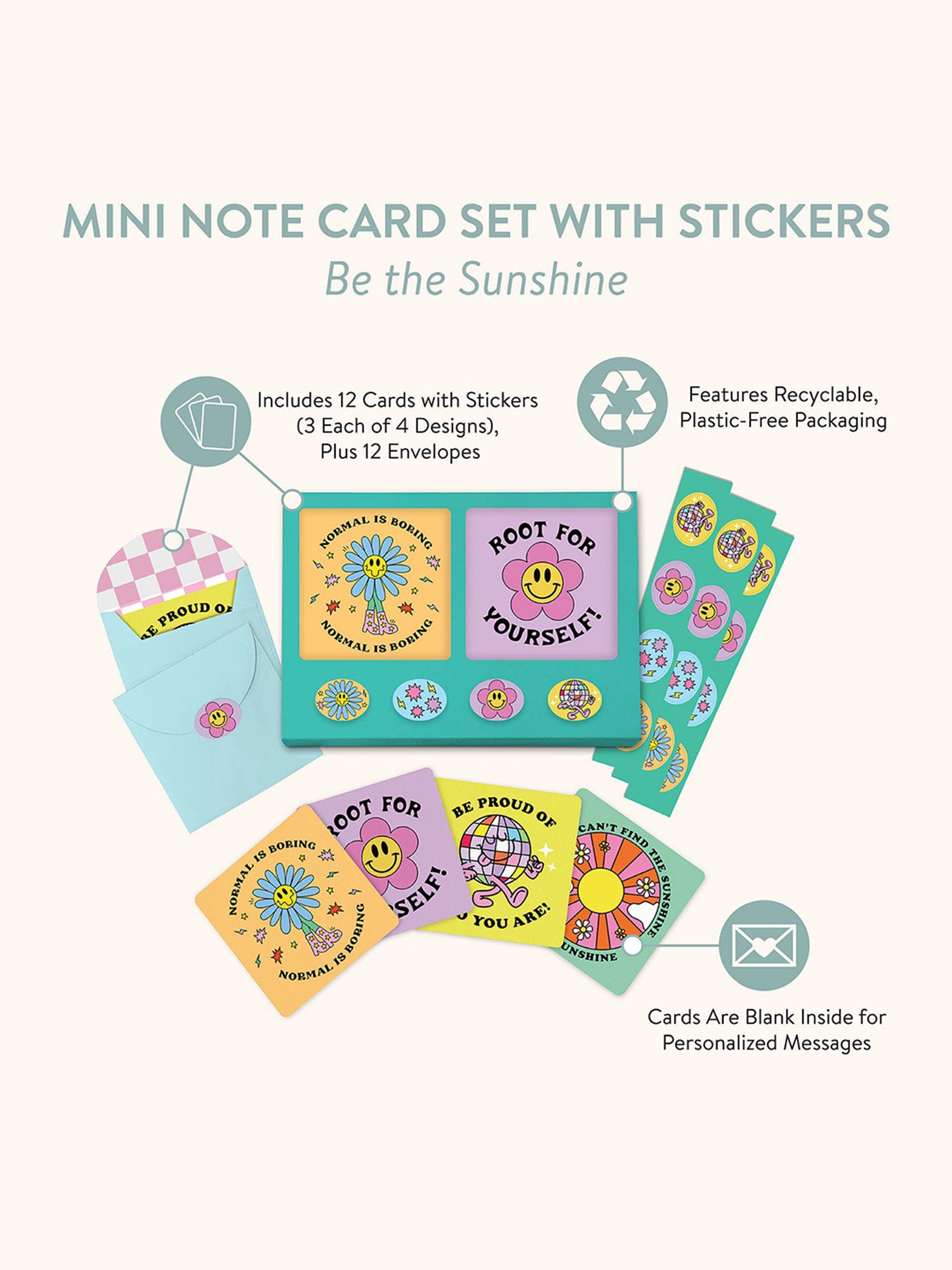 Be the Sunshine Mini Note Card Set with Stickers