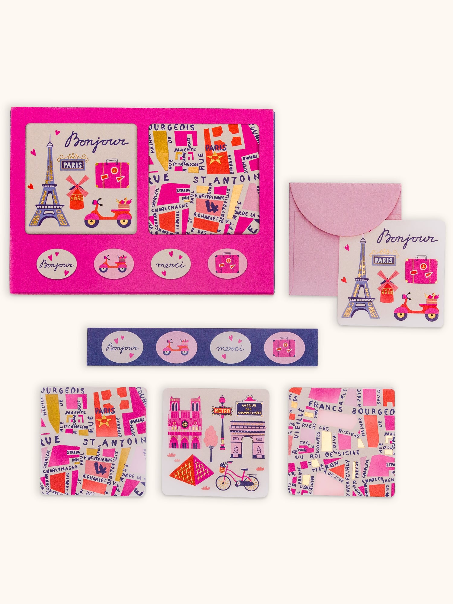 Rues de Paris Mini Note Card Set with Stickers