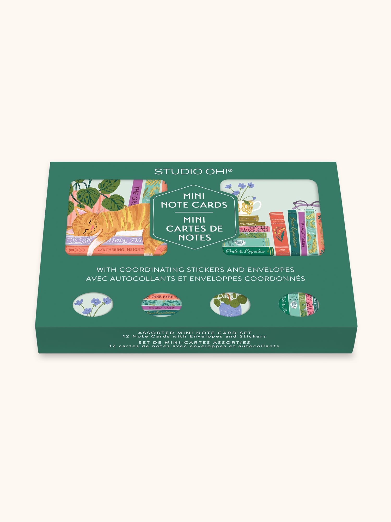 The Tea House シルエットノートカード Cozy Reads Assorted Mini Note Card Set with Stickers – Studio Oh!