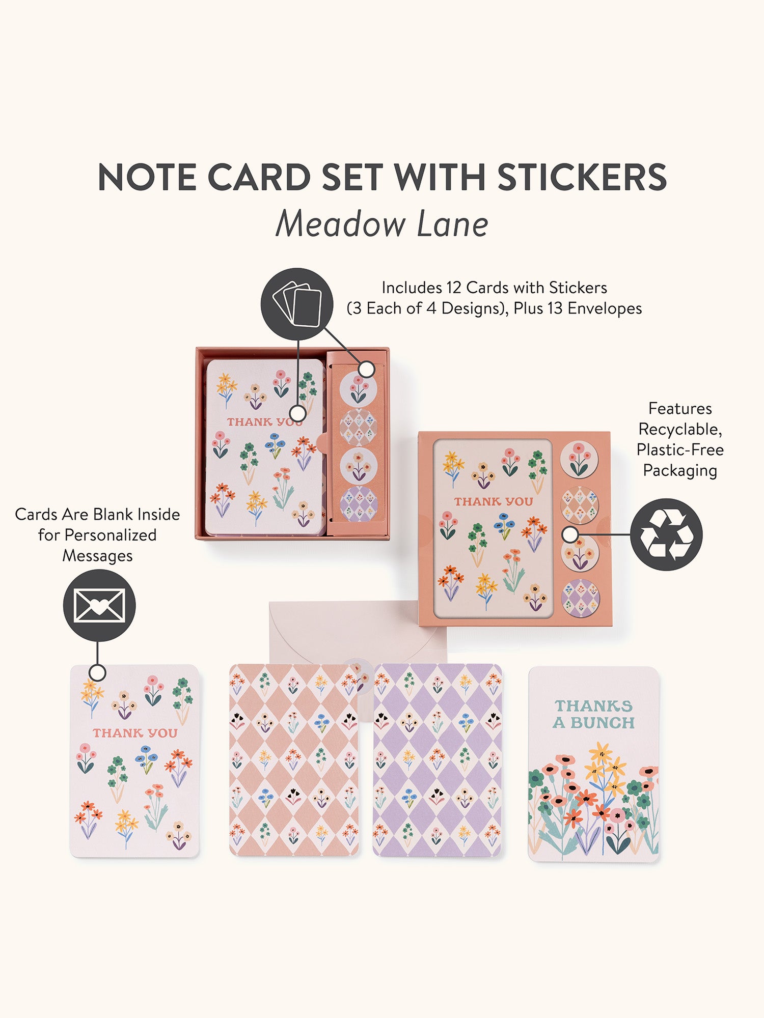 Meadow Lane Assorted Note Card Set with Stickers