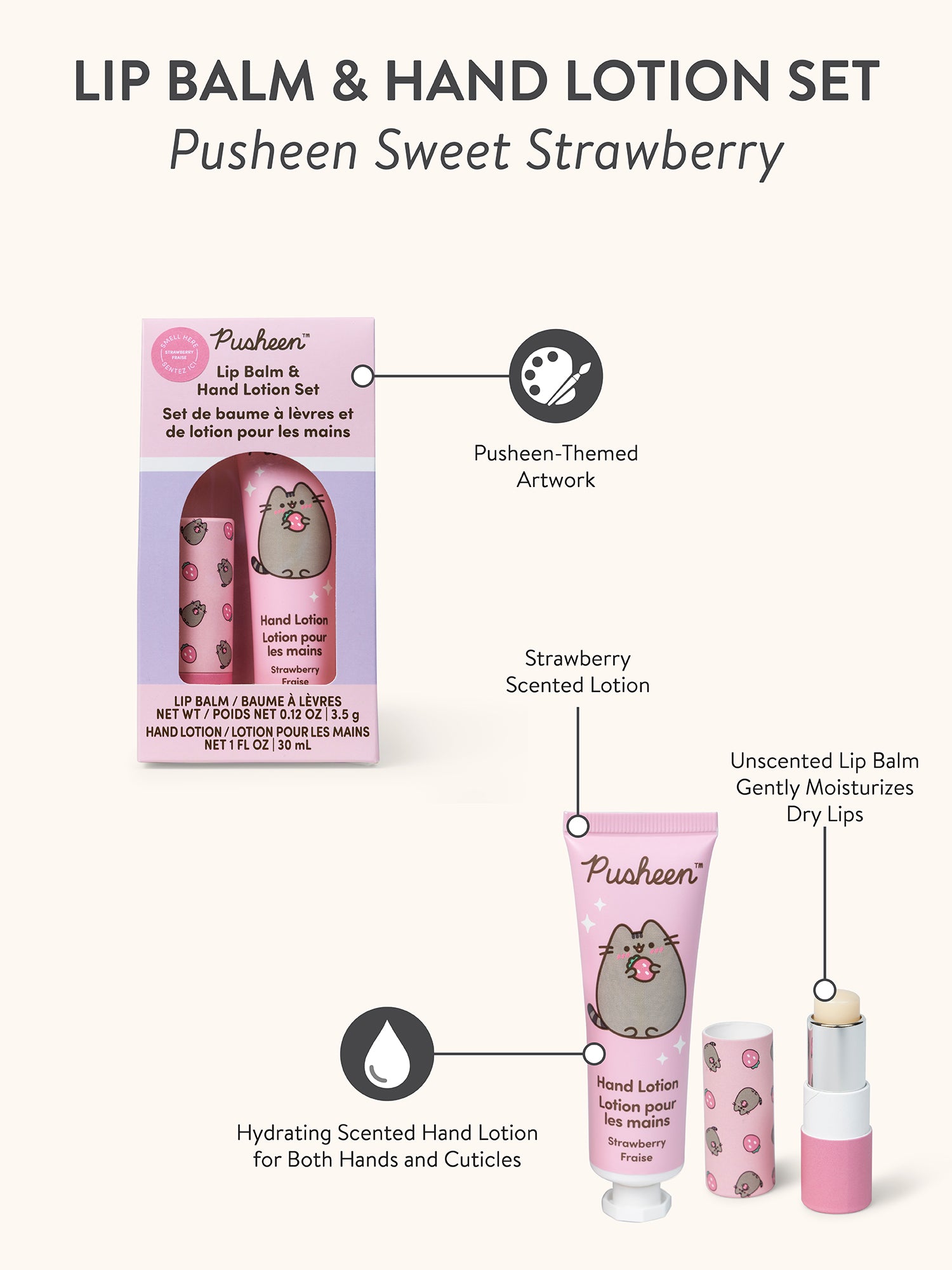 pusheen handschuhe Pusheen Sweet Strawberry Lip Balm & Hand Lotion Set
