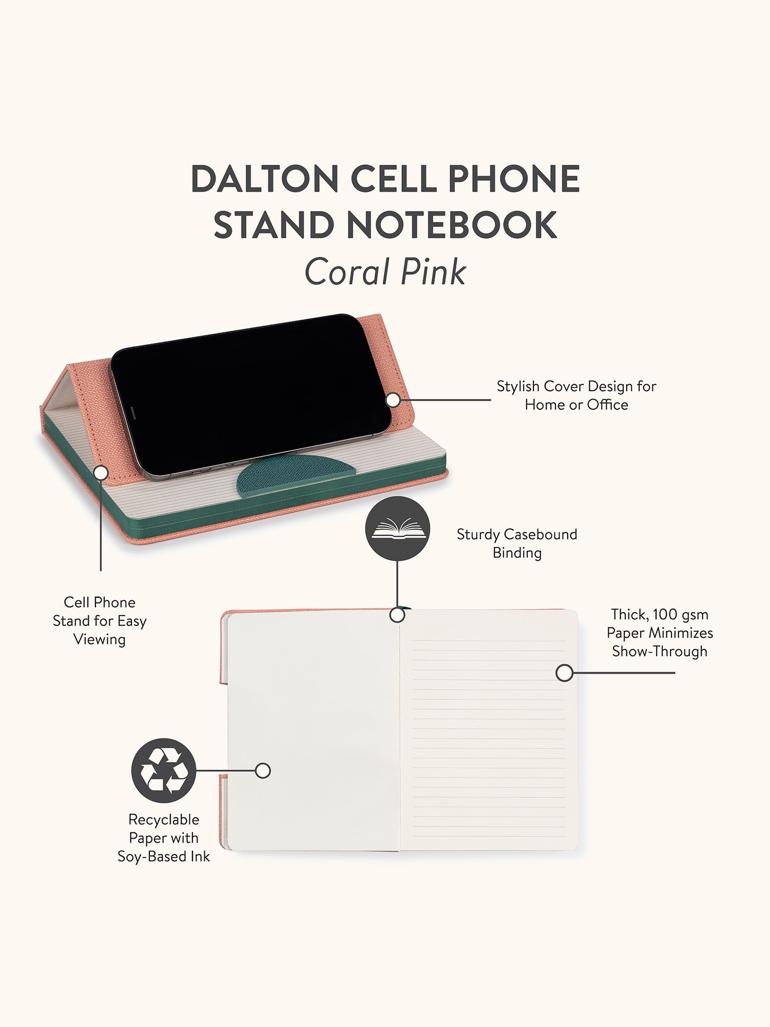 Coral Pink Dalton Cell Phone Stand Notebook