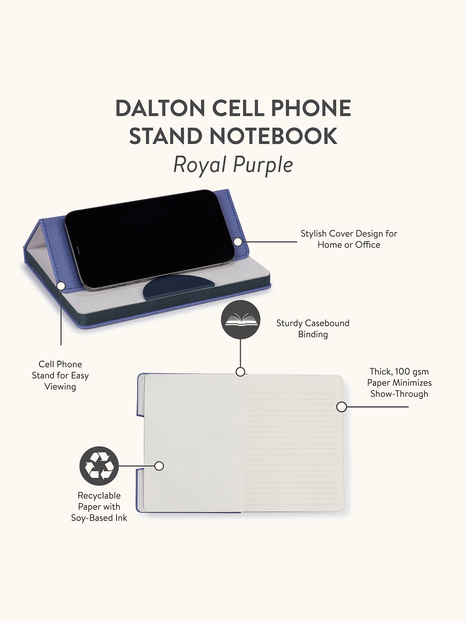 Royal Purple Dalton Cell Phone Stand Notebook