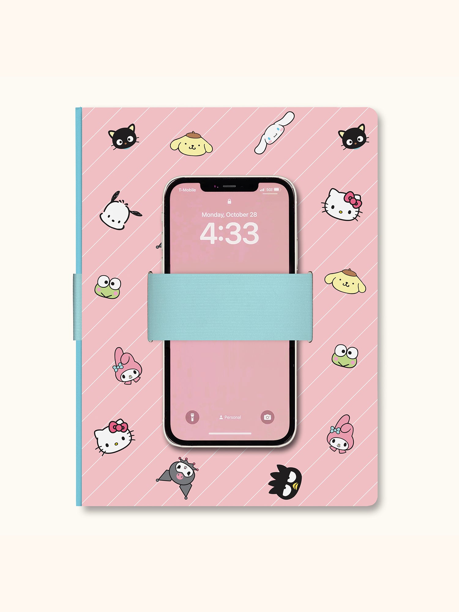 Hello Kitty and Friends Pink Pinstripe Casey Notebook with Phone Loop Hello Kitty and Friends Pink Pinstripe Casey Notebook with Phone Loop