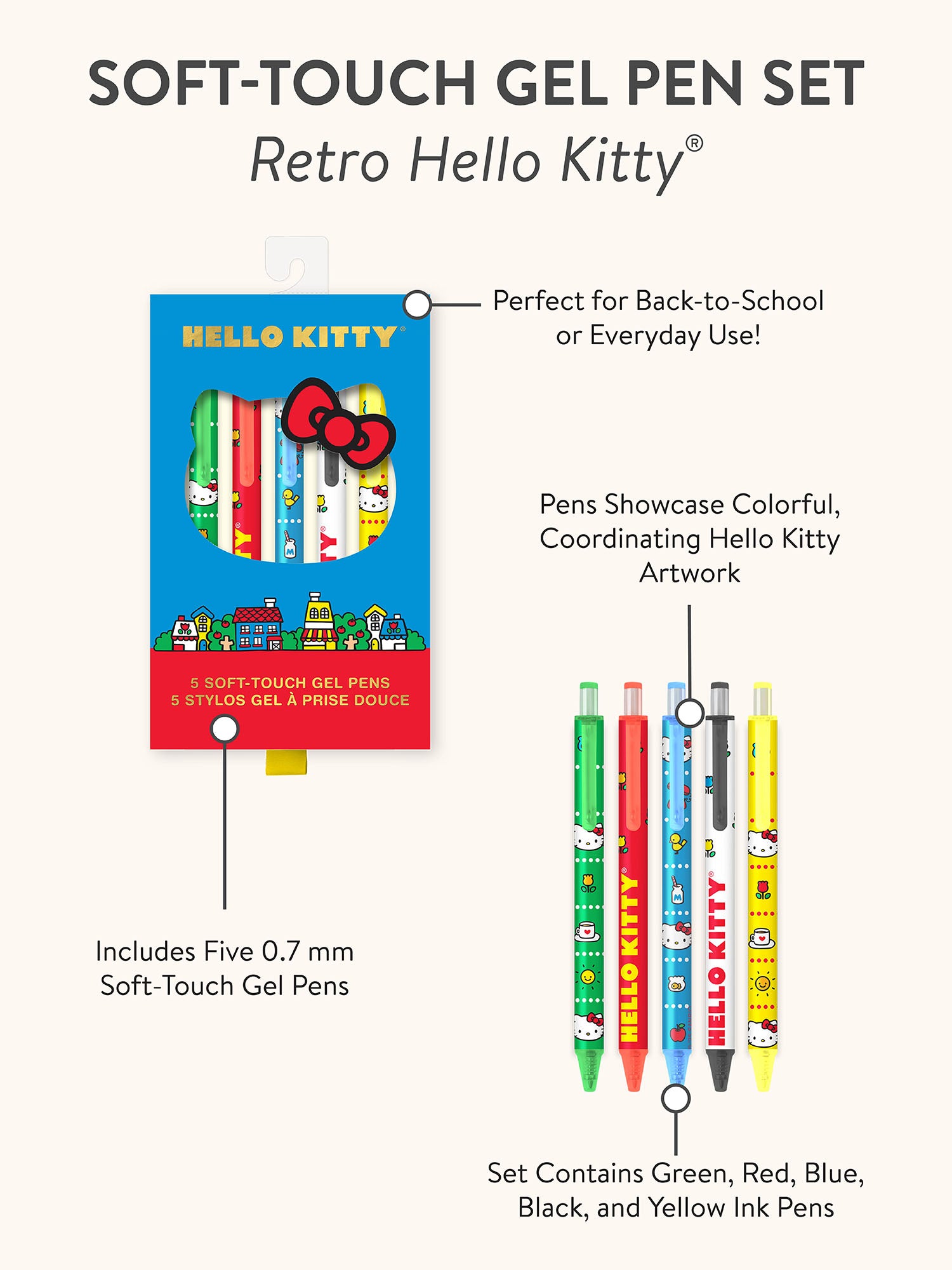 Retro Hello Kitty Soft-Touch Gel Pen Set