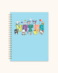 Hello Kitty and Friends College Letters Blue Extra-Large Spiral Notebook with Pocket & Sticker Sheet