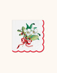 Red Ribbon Christmas Scalloped Beverage Napkin