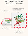 Red Ribbon Christmas Scalloped Beverage Napkin