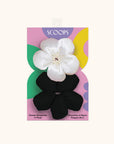SCOOPS Beauty Flower Scrunchie 2-Pack, Black & Beige Flowers