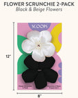 SCOOPS Beauty Flower Scrunchie 2-Pack, Black & Beige Flowers