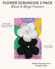 SCOOPS Beauty Flower Scrunchie 2-Pack, Black & Beige Flowers