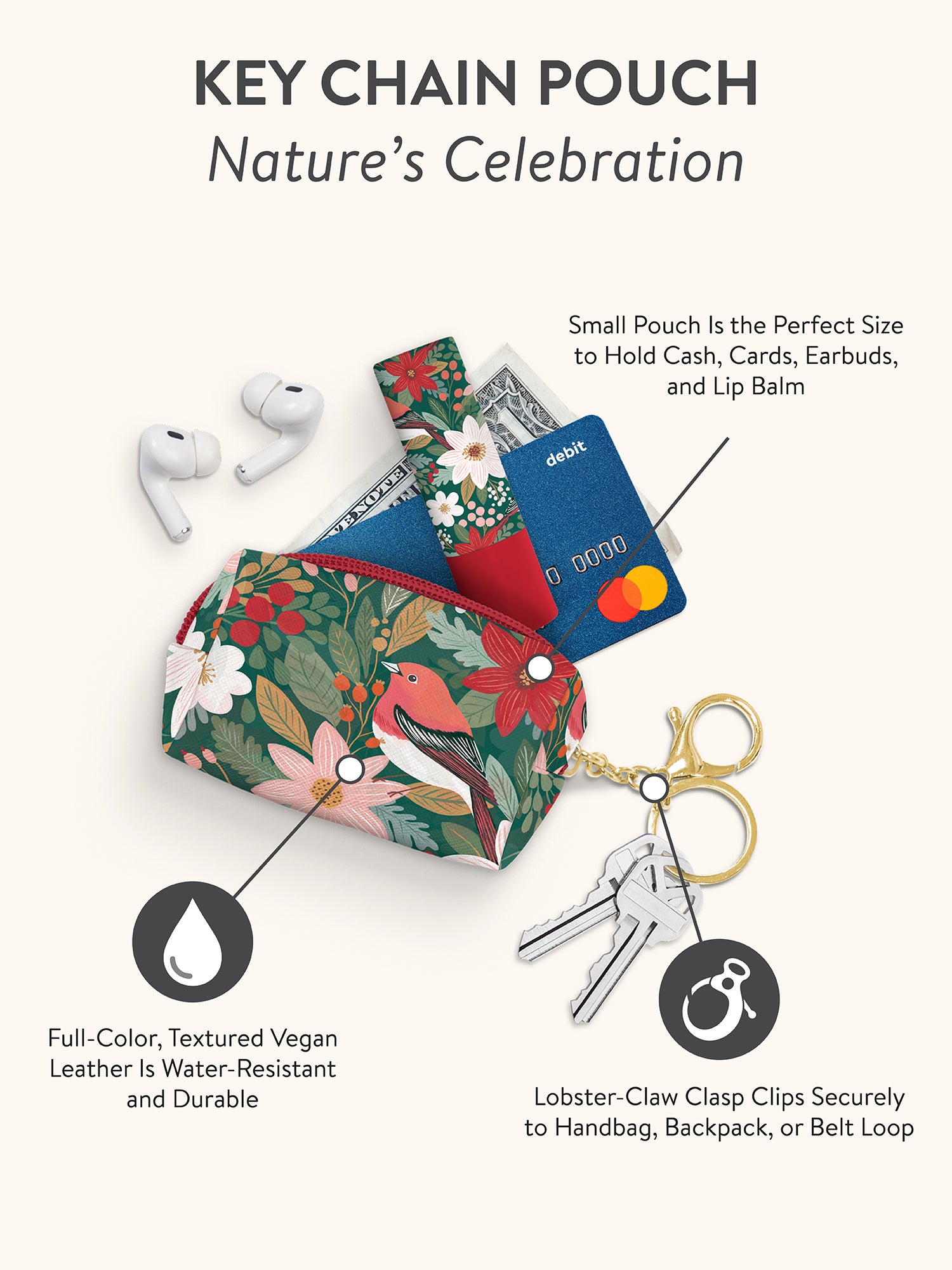 Nature's Celebration Christmas Key Chain Pouch