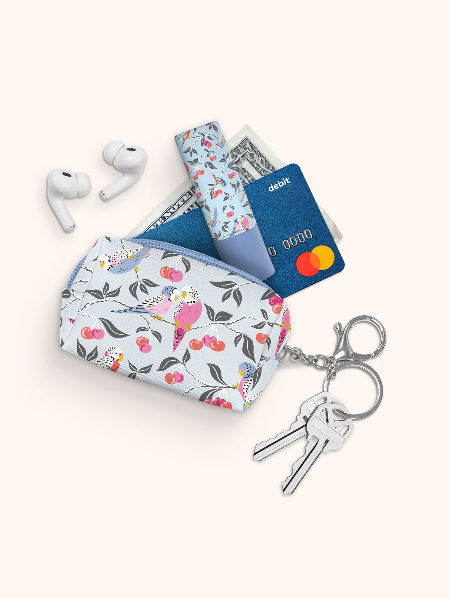 Birds in the Cherry Tree Key Chain Pouch
