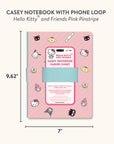 Hello Kitty and Friends Pink Pinstripe Casey Notebook with Phone Loop