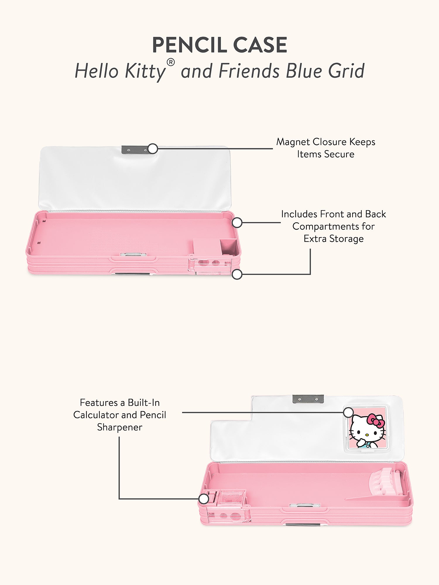 Hello Kitty and Friends Blue Grid Pencil Case