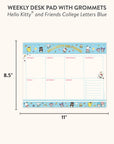 Hello Kitty and Friends College Letters Blue Weekly Desk Pad with Grommets & Sticker Sheet