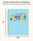 Hello Kitty and Friends College Letters Blue Extra-Large Spiral Notebook with Pocket & Sticker Sheet