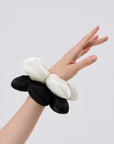 SCOOPS Beauty Flower Scrunchie 2-Pack, Black & Beige Flowers