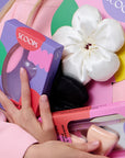 SCOOPS Beauty Flower Scrunchie 2-Pack, Black & Beige Flowers