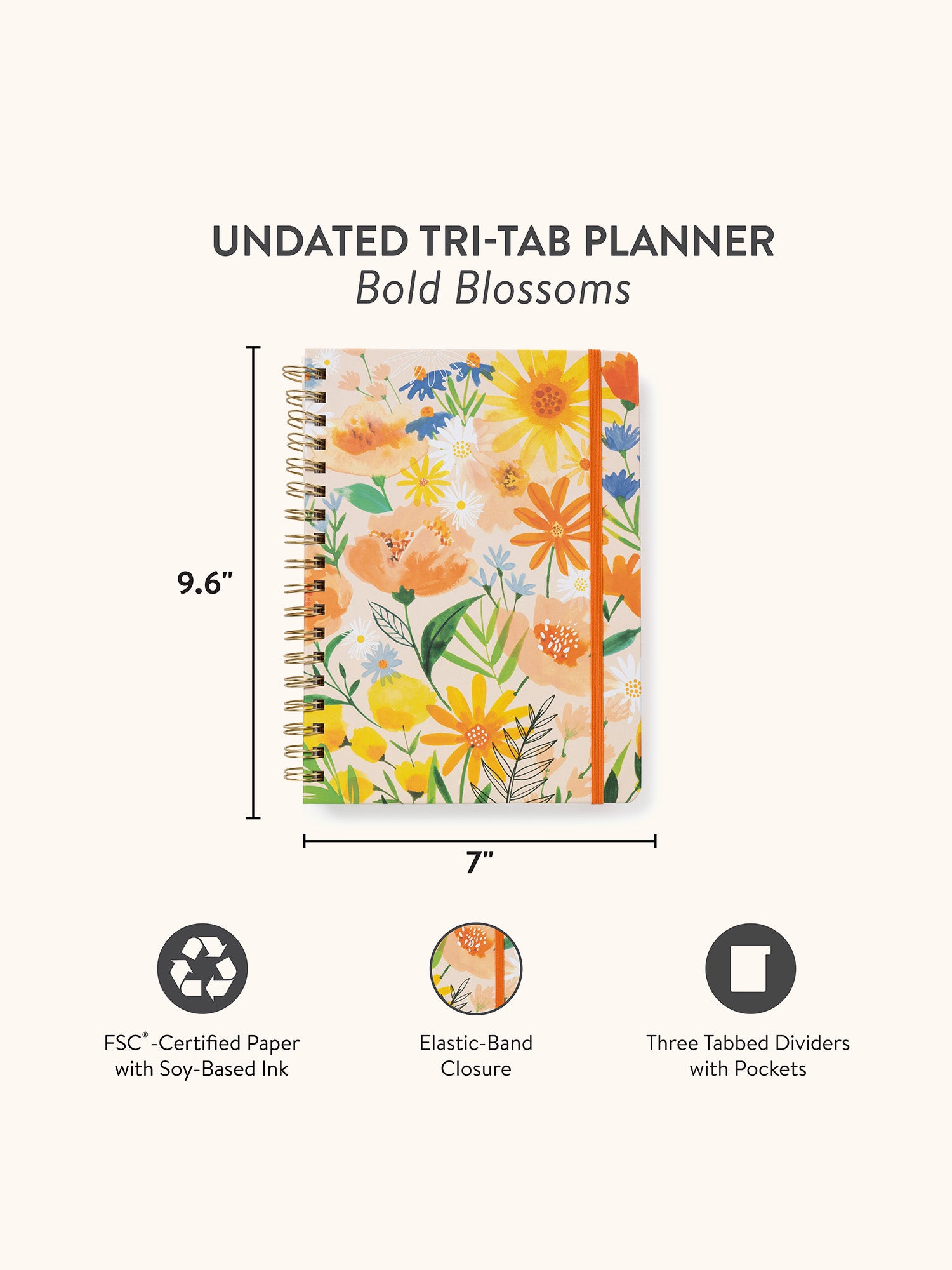 Bold Blossoms Undated Tri-Tab Planner