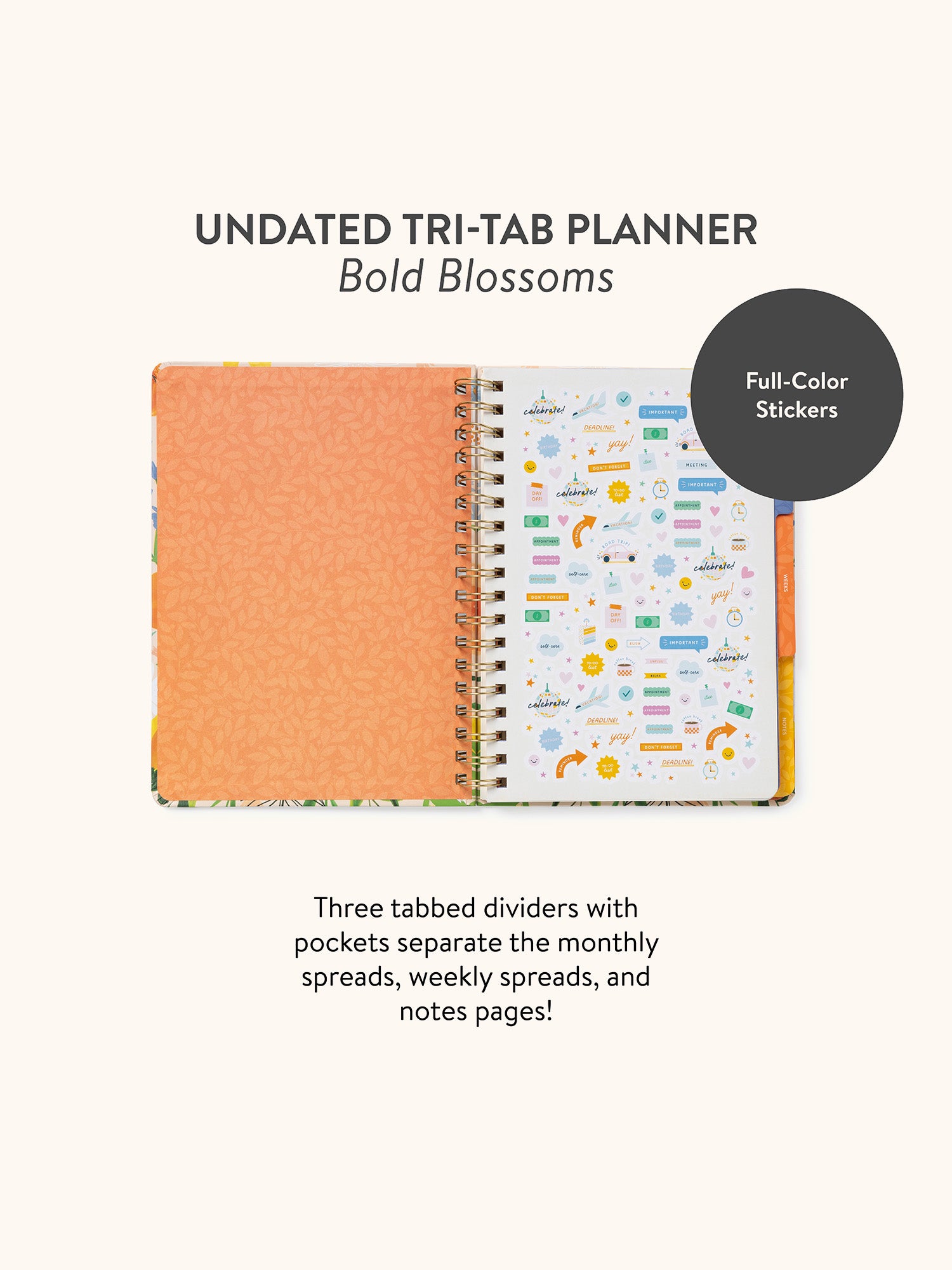 Bold Blossoms Undated Tri-Tab Planner