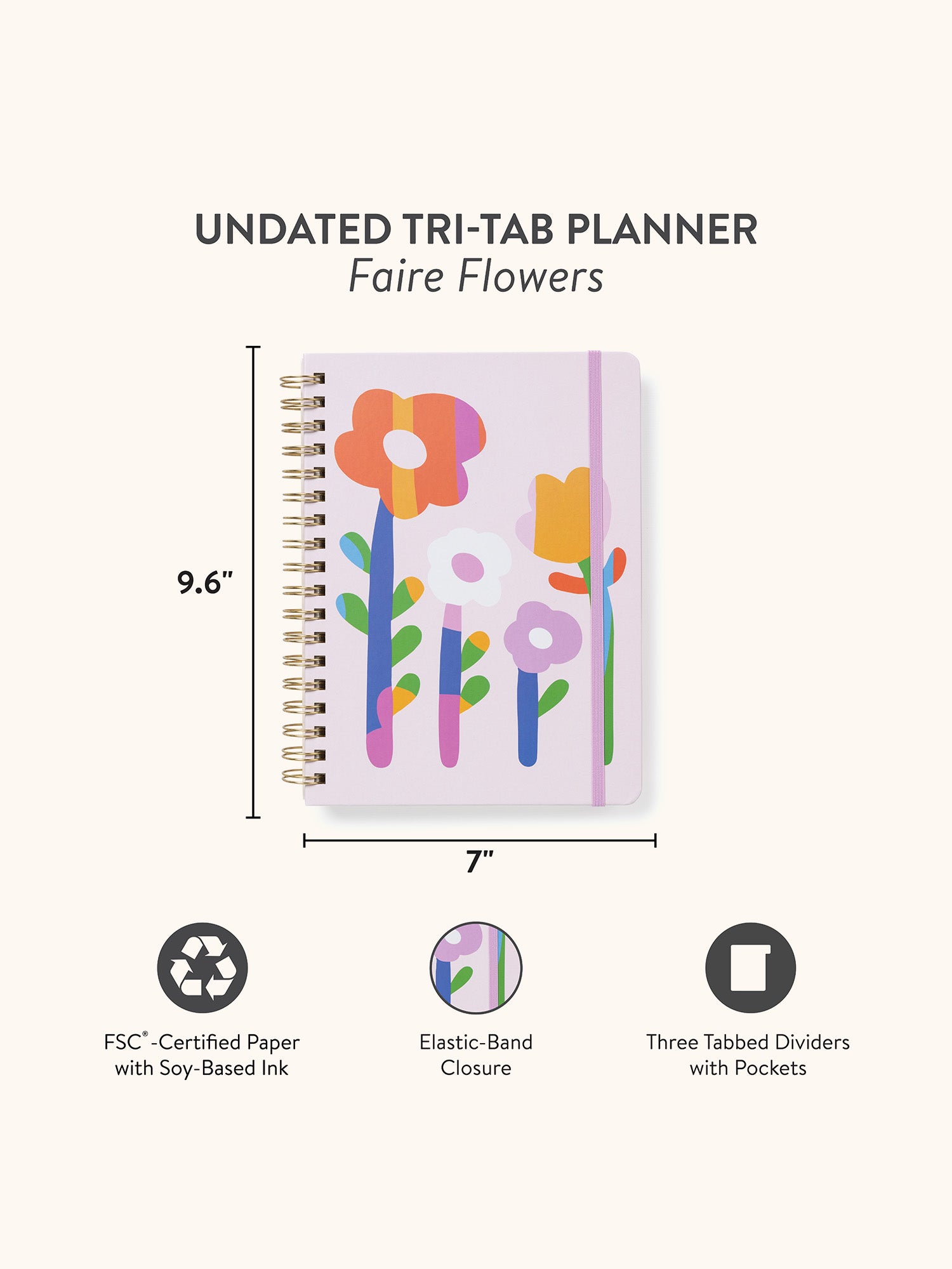 Faire Flowers Undated Tri-Tab Planner