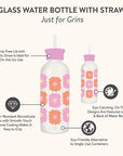 Just for Grins Glass Water Bottle with Straw