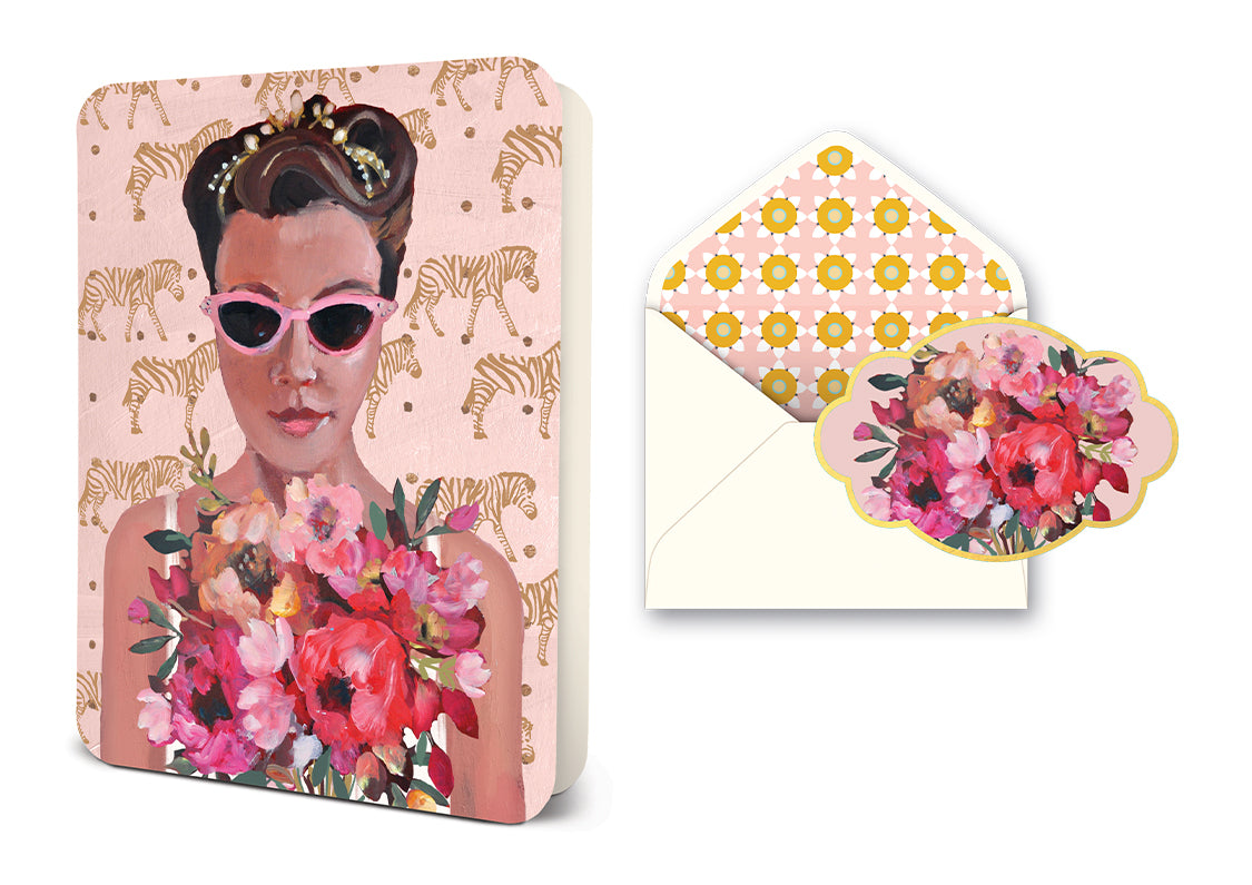 Girl with Bouquet Deluxe Greeting Card